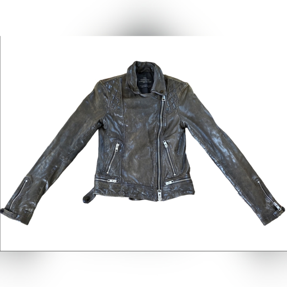 AllSaints Catch Leather Biker Jacket Size 2